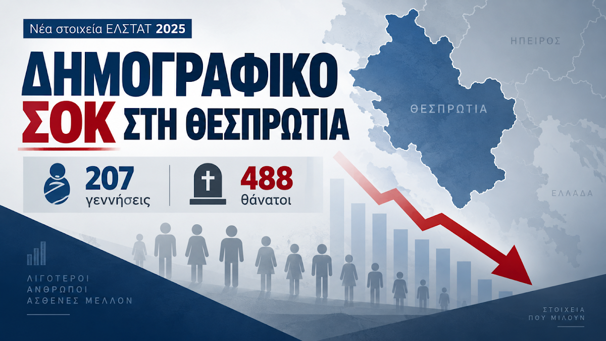 Δημογραφικό Θεσπρωτία: Ανησυχητικά στοιχεία ΕΛΣΤΑΤ για γεννήσεις και θανάτους