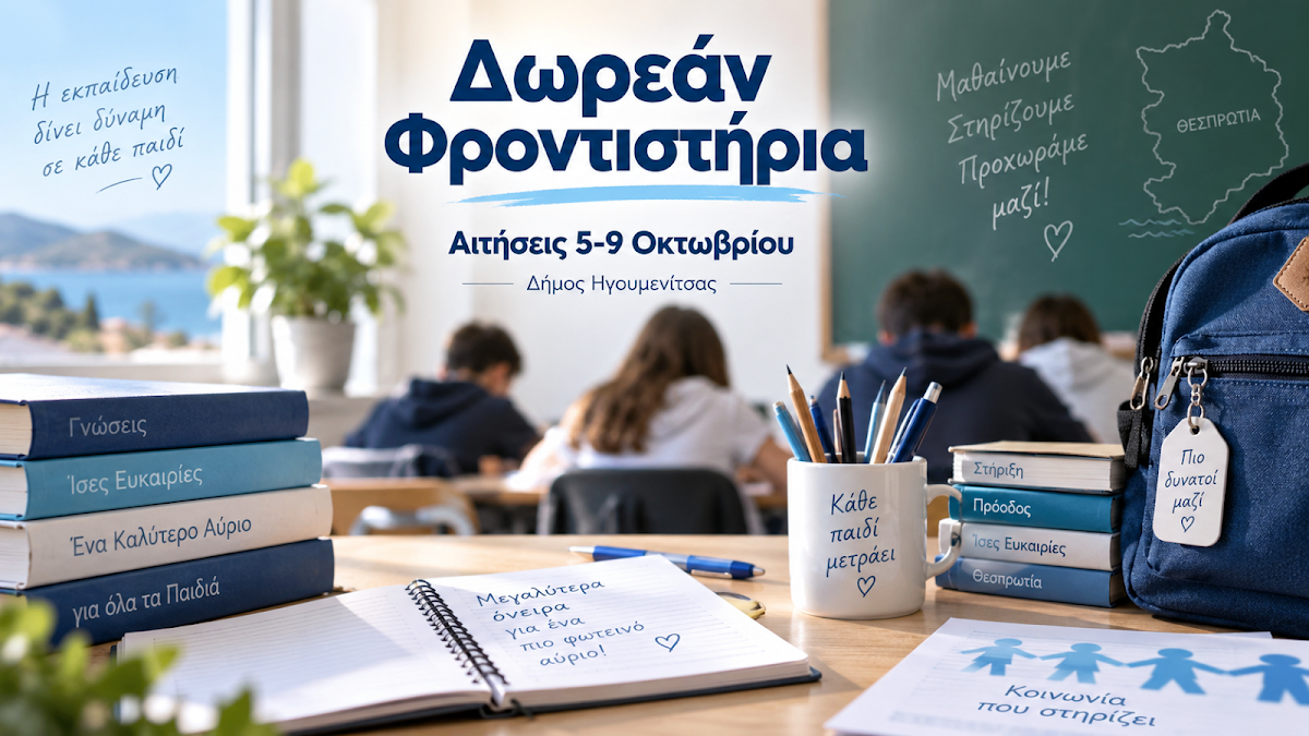 Δήμος Ηγουμενίτσας: Ξεκινούν οι αιτήσεις για τα Κοινωνικά Φροντιστήρια 2026-2027