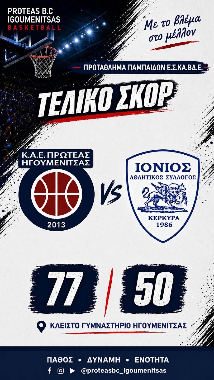 Νίκη για τους Παμπαίδες του Πρωτέα Ηγουμενίτσας στην πρεμιέρα του πρωταθλήματος