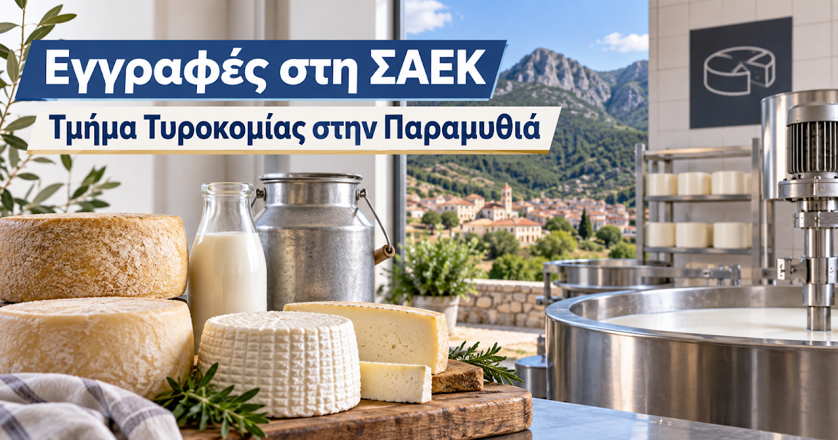 ΣΑΕΚ Παραμυθιάς: Ξεκίνησαν οι εγγραφές για το Τμήμα Τυροκομίας – Προθεσμία και αιτήσεις