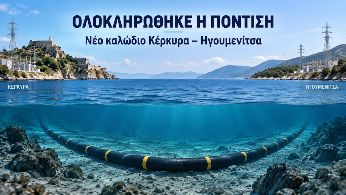 Ολοκληρώθηκε η πόντιση του νέου καλωδίου Κέρκυρας–Ηγουμενίτσας