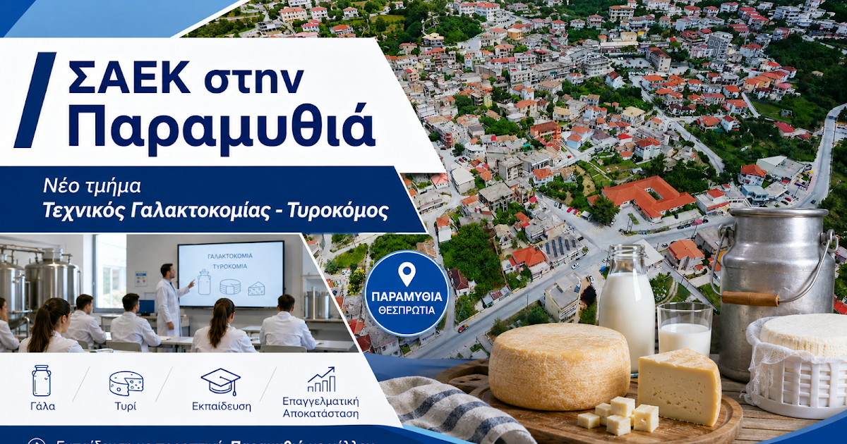 Τμήμα ΣΑΕΚ στην Παραμυθιά με ειδικότητα Τυροκομίας αποφάσισε το Δ.Σ. Σουλίου