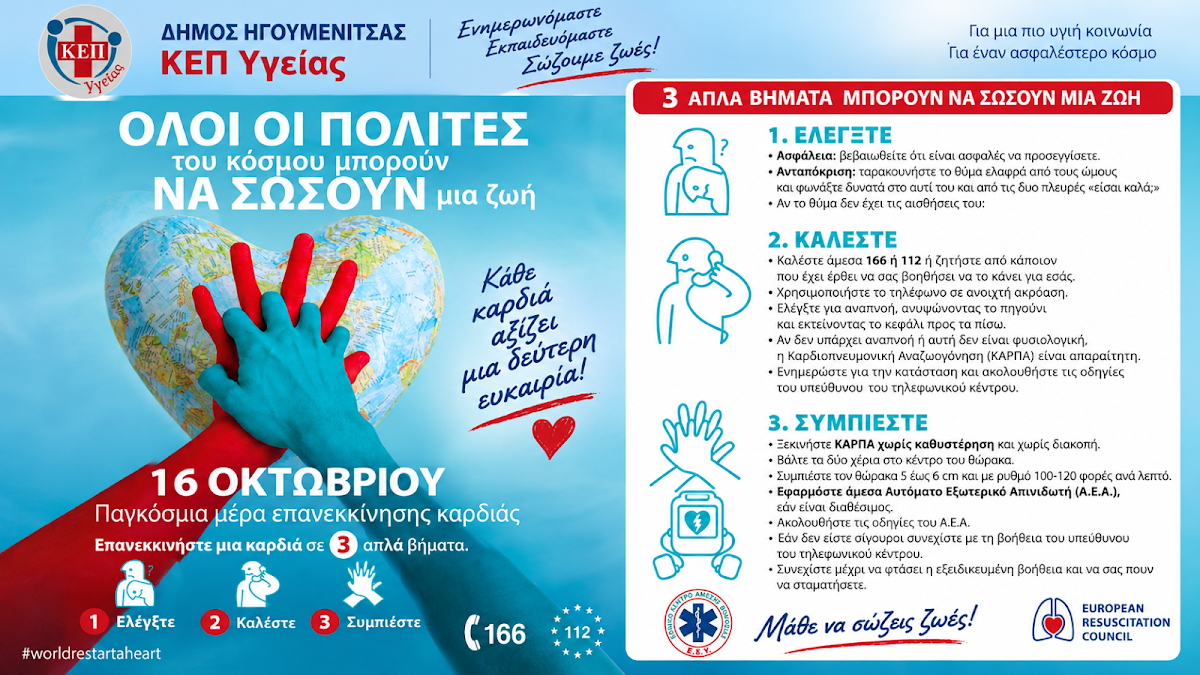 Παγκόσμια Ημέρα Επανεκκίνησης της Καρδιάς: Δράση ενημέρωσης από τον Δήμο Ηγουμενίτσας