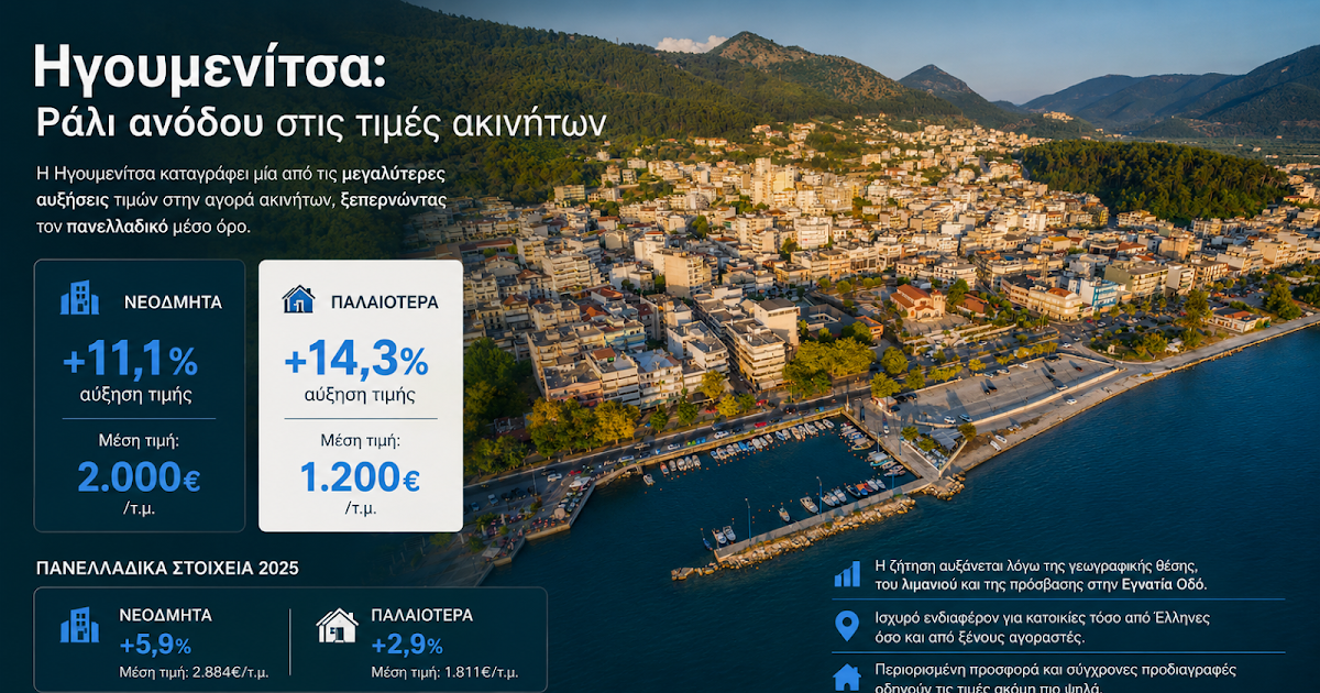 Ηγουμενίτσα: Στα ύψη οι τιμές των ακινήτων – Διψήφια άνοδος σε παλαιά και νεόδμητα