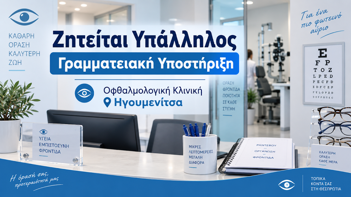 Ζητείται υπάλληλος γραμματειακής υποστήριξης σε οφθαλμολογική κλινική στην Ηγουμενίτσα