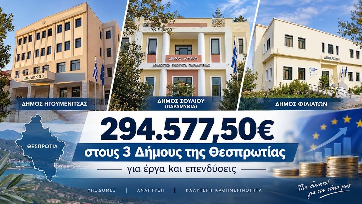Θεσπρωτία: 294.577,50€ στους τρεις Δήμους από τη νέα κατανομή ΚΑΠ