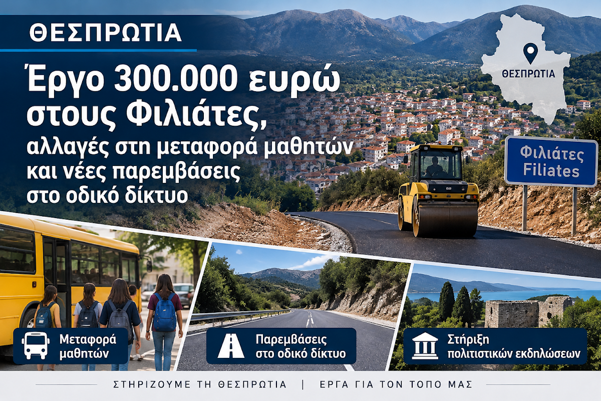 Θεσπρωτία: Νέο έργο 300.000 ευρώ στους Φιλιάτες και αλλαγές στη μεταφορά μαθητών