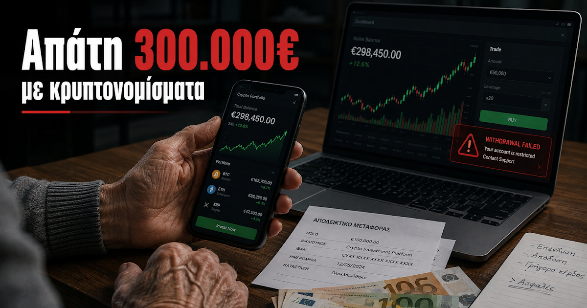 Θεσπρωτία: 78χρονος κατήγγειλε απάτη 300.000 ευρώ μέσω «επενδύσεων» σε κρυπτονομίσματα