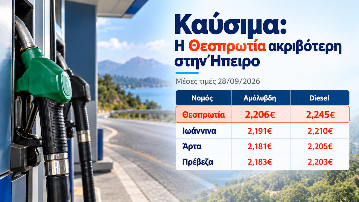 Καύσιμα: Η Θεσπρωτία ακριβότερη από τους άλλους τρεις νομούς της Ηπείρου