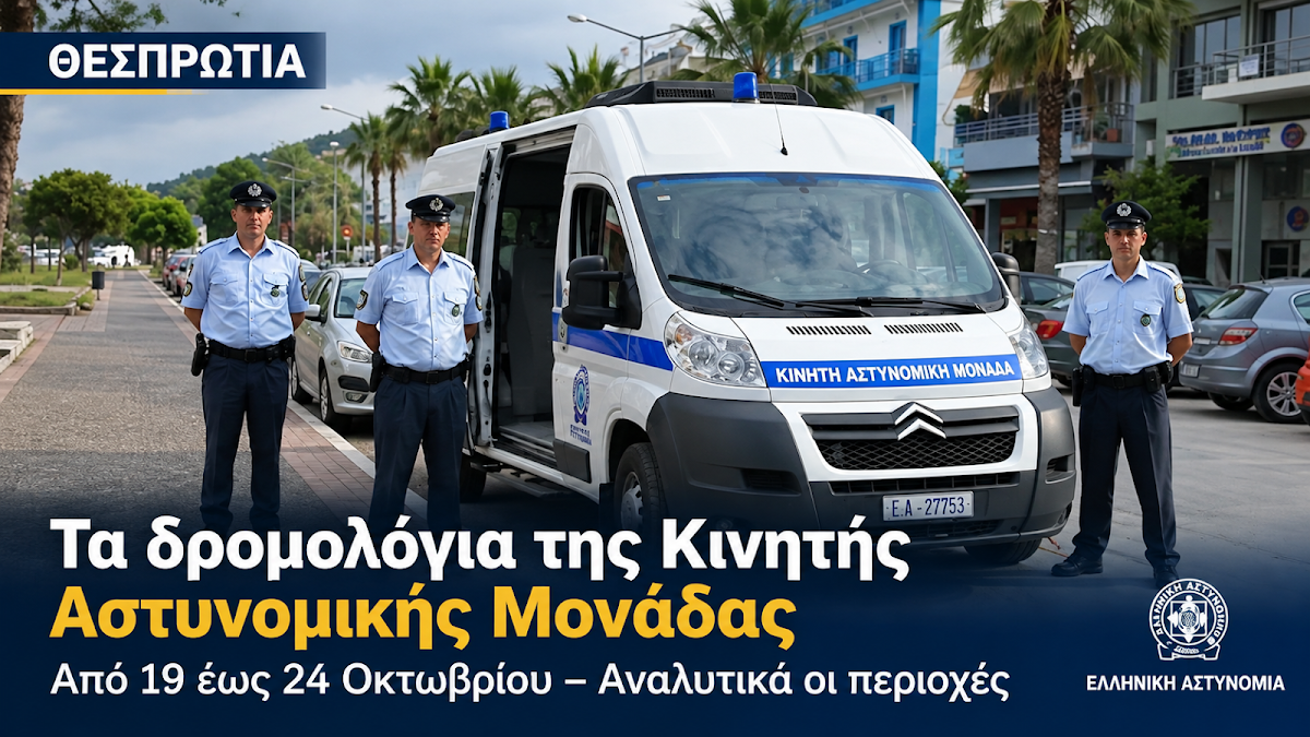 Θεσπρωτία: Νέα δρομολόγια για την Κινητή Αστυνομική Μονάδα από 19 έως 24 Οκτωβρίου