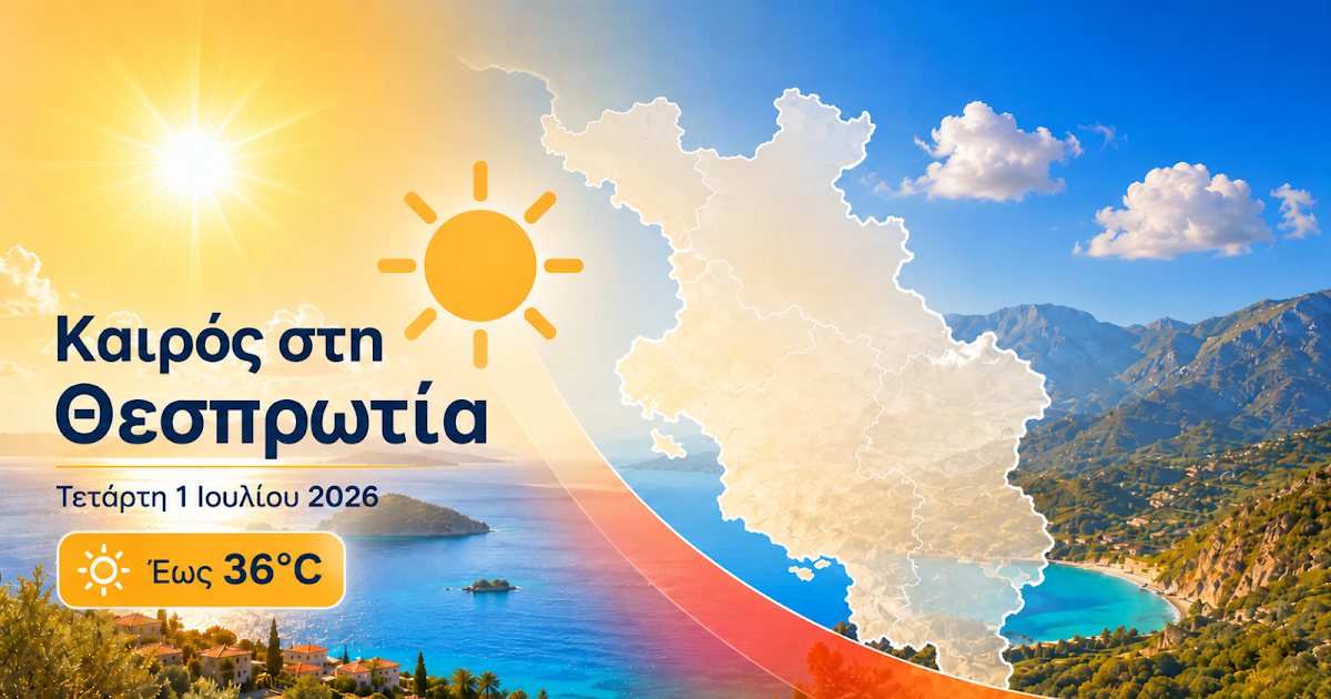 Έως 36°C σήμερα στη Θεσπρωτία – Ζέστη και τοπικές καταιγίδες στα ηπειρωτικά
