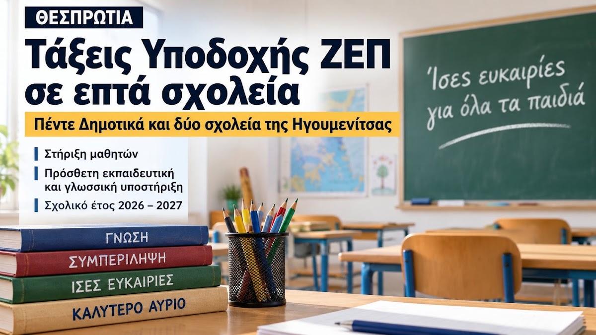 Τάξεις Υποδοχής ΖΕΠ σε 7 σχολεία της Θεσπρωτίας – 5 Δημοτικά και 2 Λύκεια της Ηγουμενίτσας