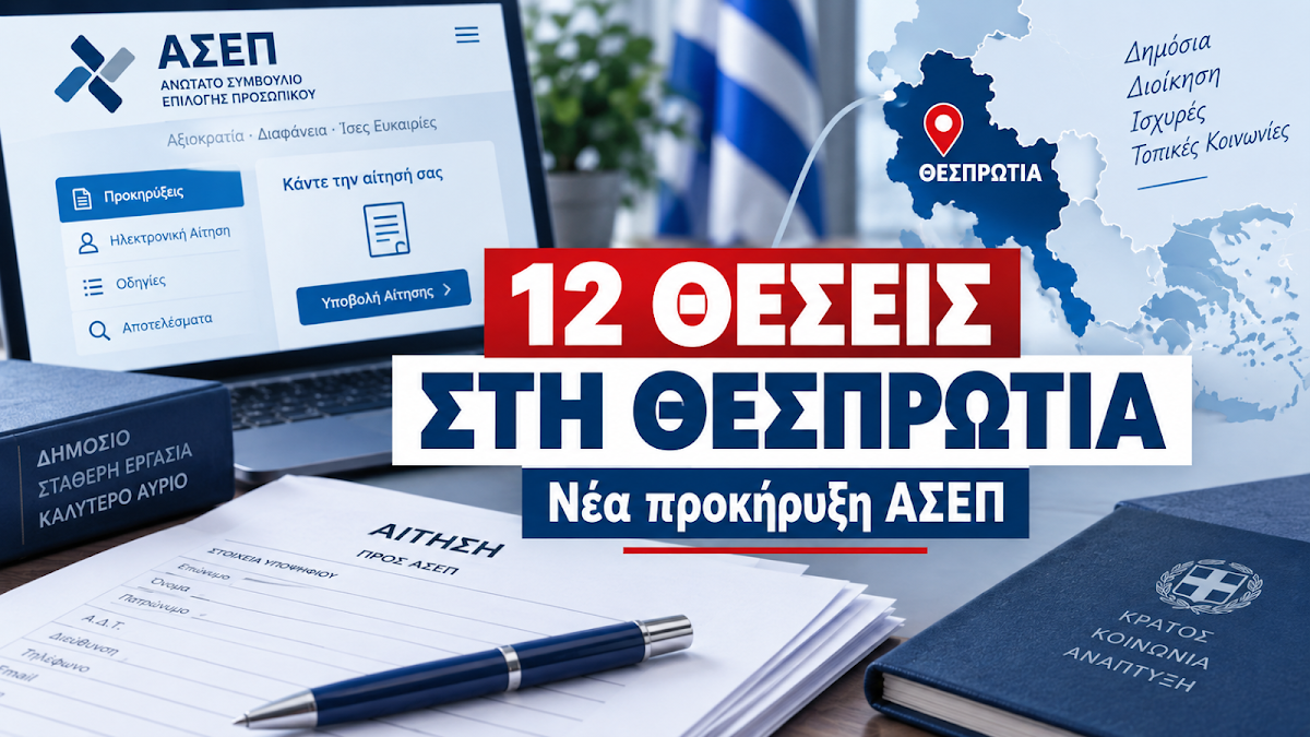 ΑΣΕΠ Προκήρυξη 7Κ/2026: 12 νέες θέσεις εργασίας στη Θεσπρωτία