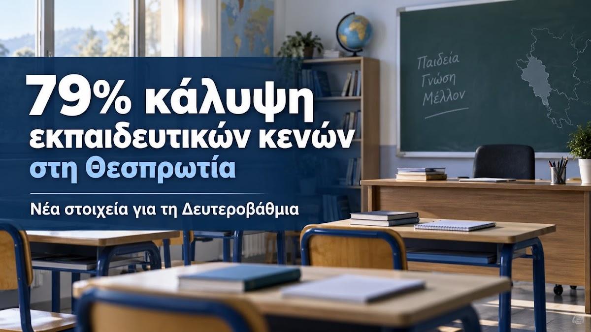 Θεσπρωτία: Στο 79% η κάλυψη των εκπαιδευτικών κενών στη Δευτεροβάθμια