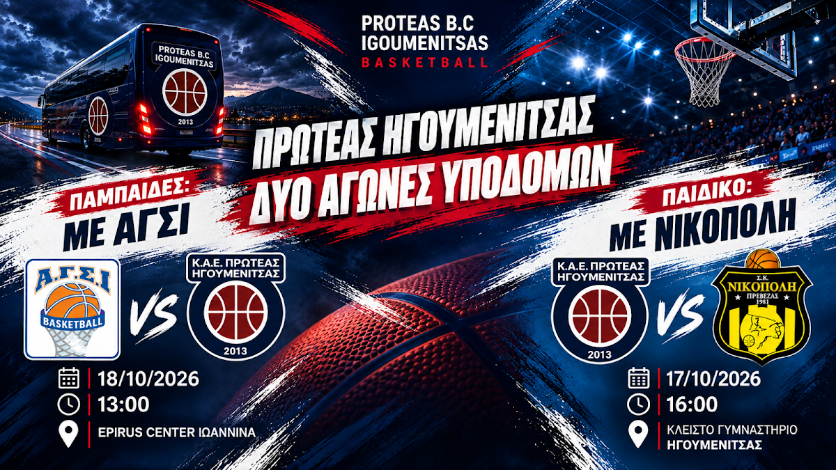 Δύο αγώνες για τα τμήματα Παίδων και Παμπαίδων του Πρωτέα Ηγουμενίτσας